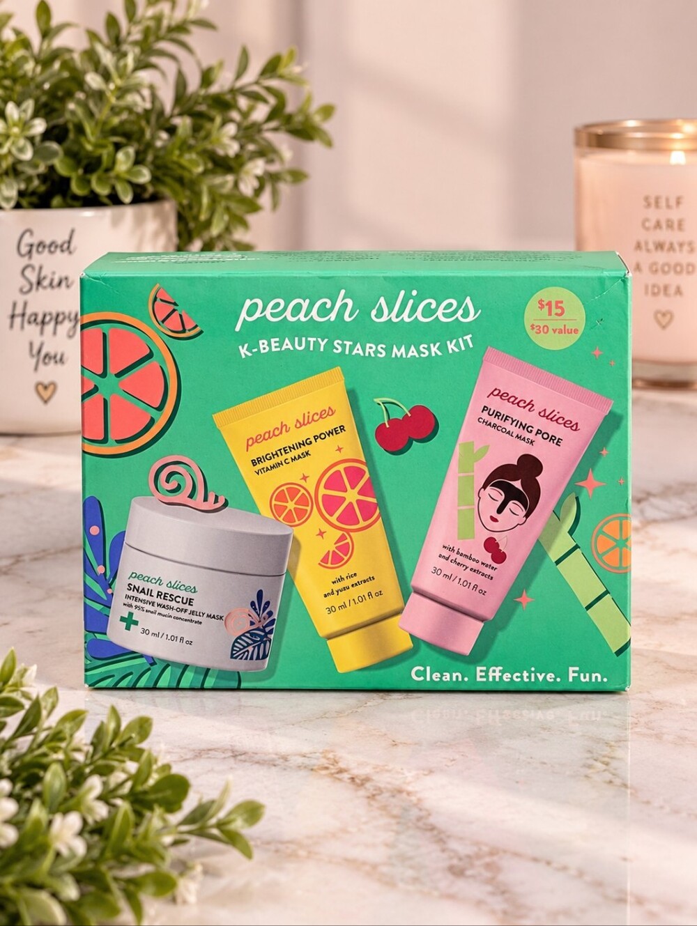 Peach Slices K-Beauty Stars Mask Kit 3-Piece Skincare Set New